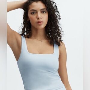 Fabletics Lydia Shine Built-in Bra Light Blue Square Neck Tank M